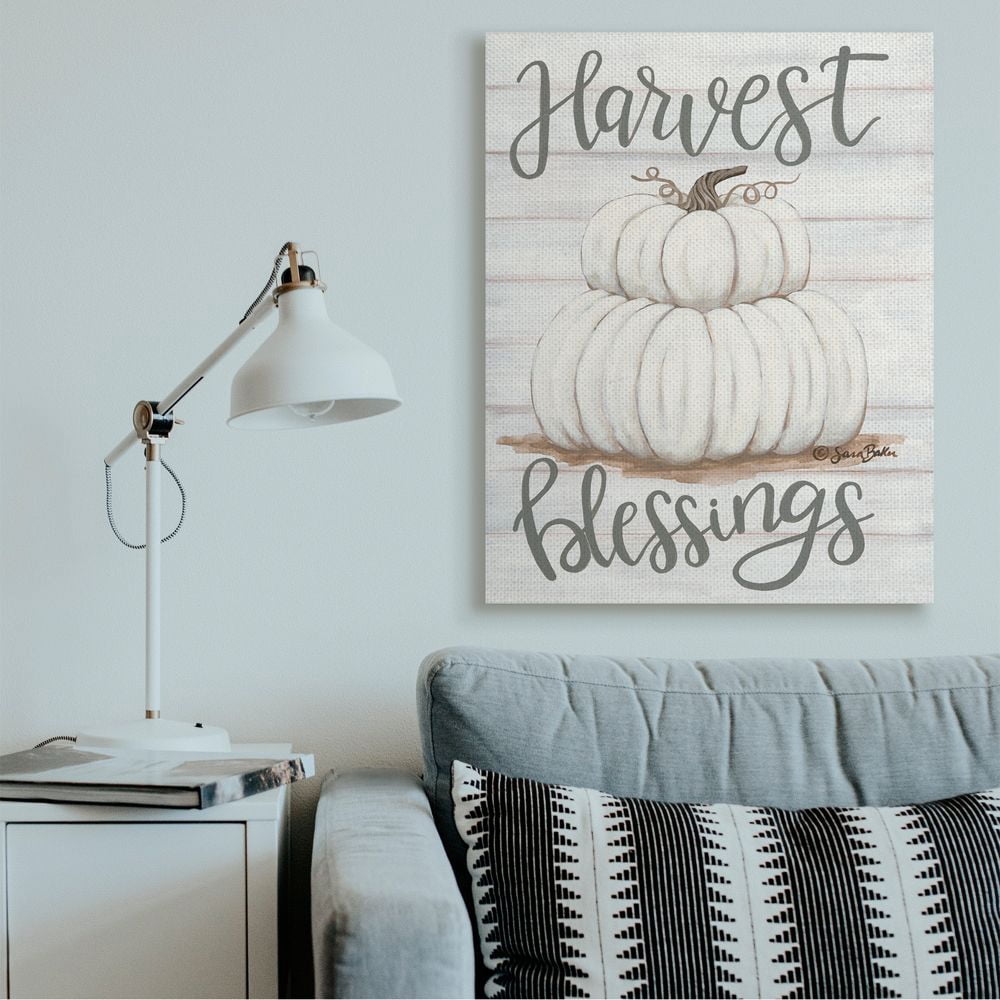 Stupell Industries Farm Fresh Harvest Blessing Sign White Pumpkins Canvas Wall Art Design by Sarah Baker, 36" x 48"