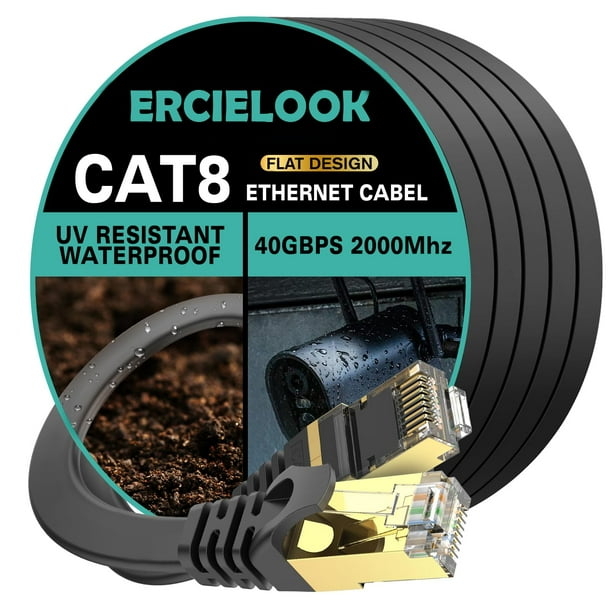 Cable Ethernet Ercielook CAT8 de 150 pies de alta velocidad blindado negro