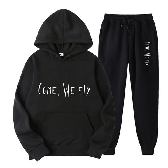successthop 2 Pieces Plus Size Lounge Set Long Sleeve Hoodie and Jogger Sweatpant Come We Fly Sportwear with Pockets