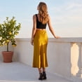 thumbnail image 6 of Women’s Gold Satin Midi Skirt High Waist Silky Slip Skirt Flowy A Line Elegant Long Skirt, 6 of 6