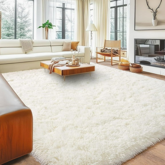 8x10 Area Rugs for Living Room, Ultra Soft Fluffy Shag Floor Carpet, Modern Indoor Plush Fuzzy Rugs for Bedroom Kids Room Nursery Dorm Home Decor Aesthetic, Cream White