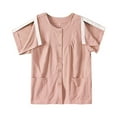 thumbnail image 4 of iHengLiXing Women's Easy To Wear And Take Off Postoperative Care Clothing For Fractures Fully Open Button Shoulder Inserted Short Sleeved Double Pocket Round Neck Top Pink M, 4 of 4