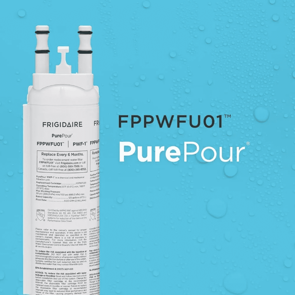2-Pack FPPWFU01 PurePour PWF-1 Refrigerator Water Filter, For Frigidaire PWF-1 Original OEM Replacement Cartridge, White