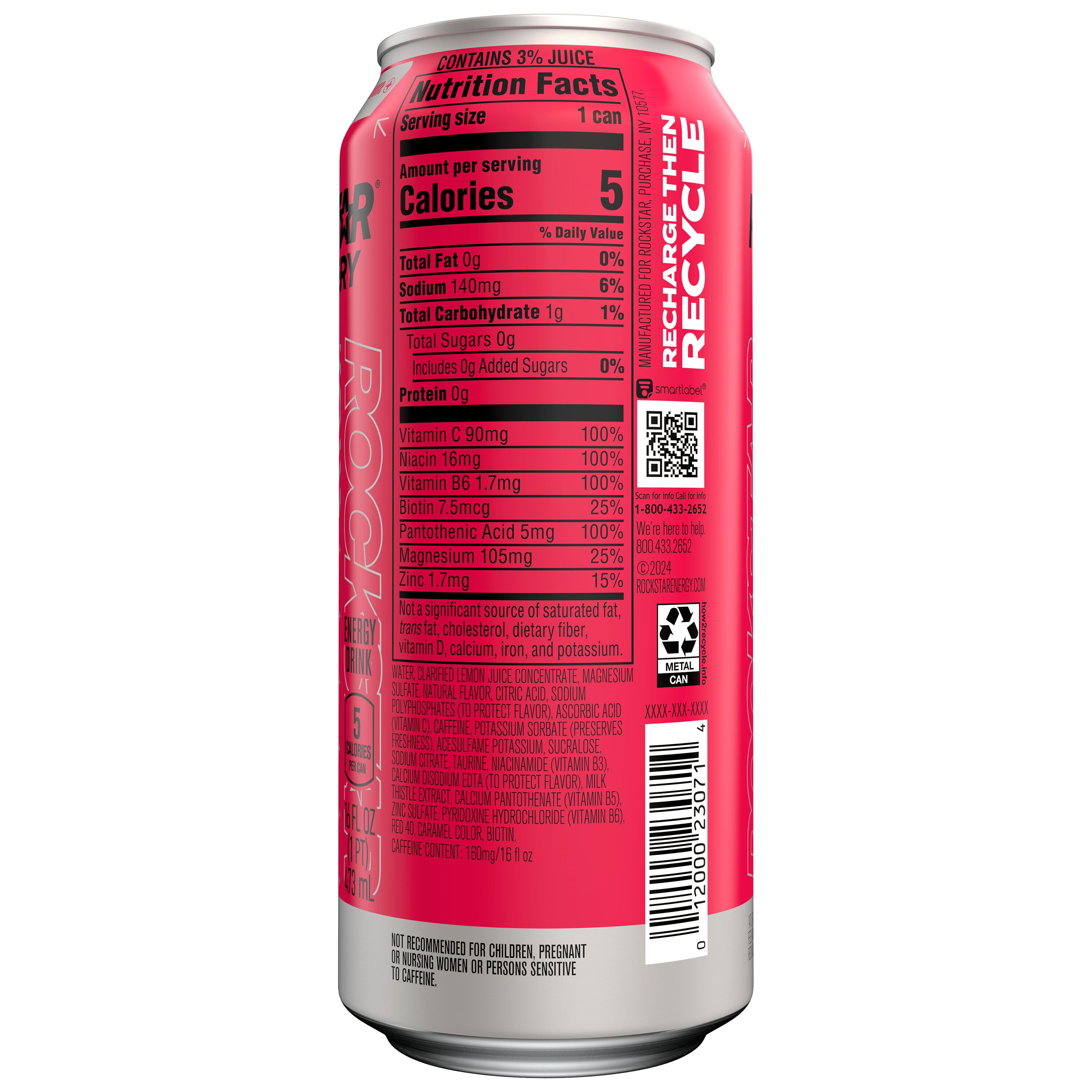 Rockstar Recovery Strawberry Lemonade with Electrolytes, 16 fl oz Can