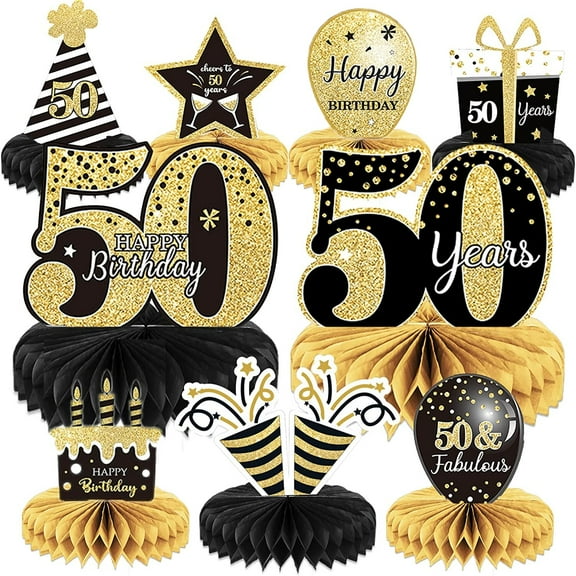 9 Pieces 50th Birthday Decoration 50th Birthday Honeycomb Centerpieces for Men and Women Fifty Years Birthday Party Decoration Supplies