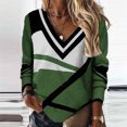 thumbnail image 2 of WREESH Womens Fashion T-Shirts Loose Spring Fall Patchwork Printed Long Sleeve V-Neck Casual Tee Tops T-Shirt Pullover Green, 2 of 5