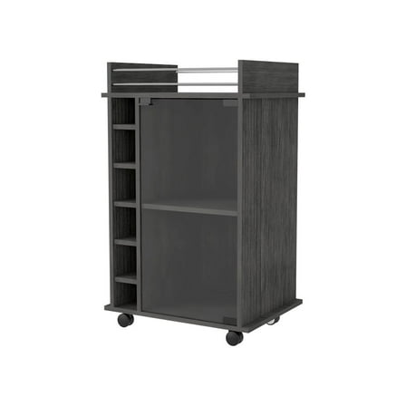 HomeRoots Gray Rolling Bar Cart With Wine Storage