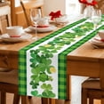thumbnail image 5 of St. Patrick's Day Table Runner - 90 Inch Long Lucky Shamrock Grasses Green Plaid Cotton and Linen Blended Dress Scarves Farmhouse Table Runner for Kitchen Dining, Coffee Table, 13" x 90", 5 of 8