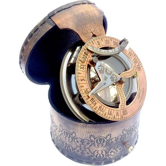 Handmade Brass Sundial Compass in Gift Box Sun Dial Watch Navigation