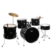 Hassch Full Size Adult Drum Set 5-Piece Black With Bass Drum, Two Tom Drum, Snare Drum, Floor Tom, 16 Ride Cymbal, 14 Hi-Hat Cymbals, Stool, Drum Pedal, Sticks