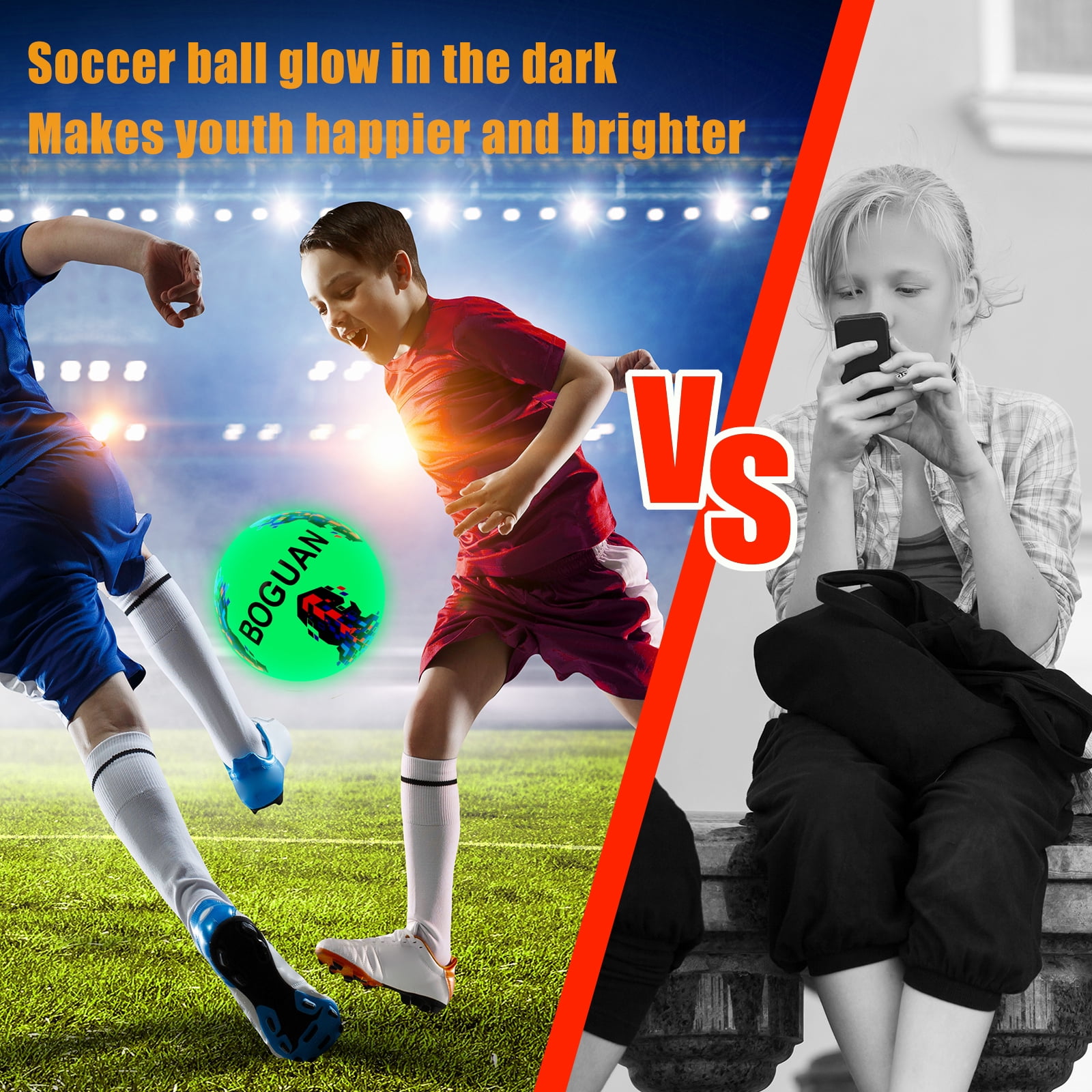Glow in The Dark Soccer Ball Size 4 -Extra Pump and Needles - Light Up Soccer Balls Perfect Gift Choice for Men,Women,Adults,Teen Boy and Gilrs-Indoor/Outdoor Training