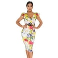 thumbnail image 2 of Women's Tight Curvy Sexy Floral V Neck Midi Dress Short Sleeve for Party Dress Prom and Special Occasion, 2 of 3