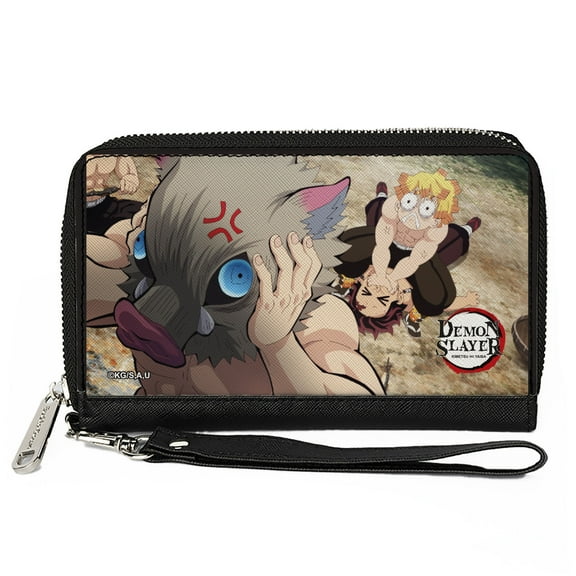 Aniplex Wallet, Zip Around, Demon Slayer Three Character Scene and Title Logo, Vegan Leather