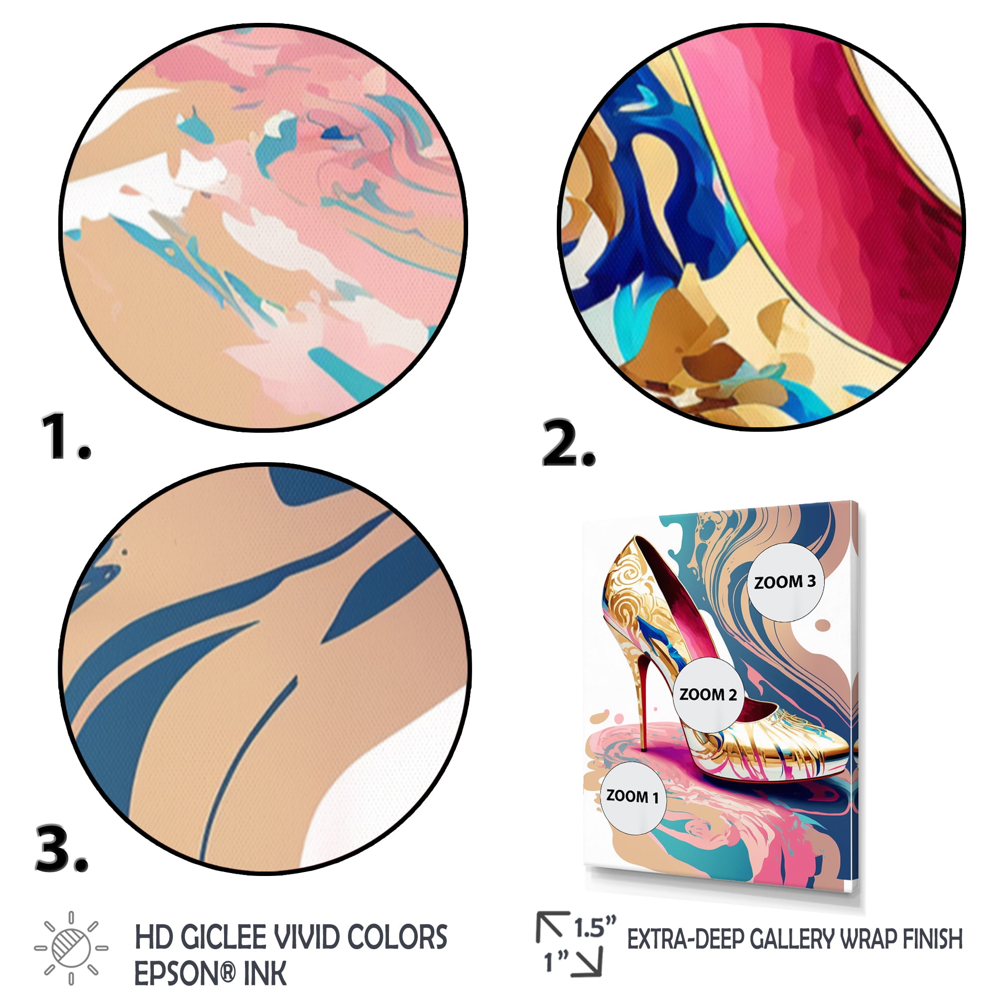 Designart Pink And Blue Art Deco High Heel Shoes IV Canvas Wall Art