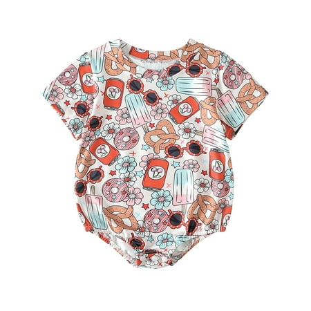 

Qtinghua Infant Baby Boy Girl 4th of July Romper USA Flag Short Sleeve Bubble Oversized Bodysuit Summer Outfits