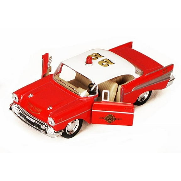 1957 Chevy Bel Air Fire Chief, Red - Kinsmart 5323D - 1/40 scale Diecast Model Toy Car (Brand New, but NOT IN BOX)