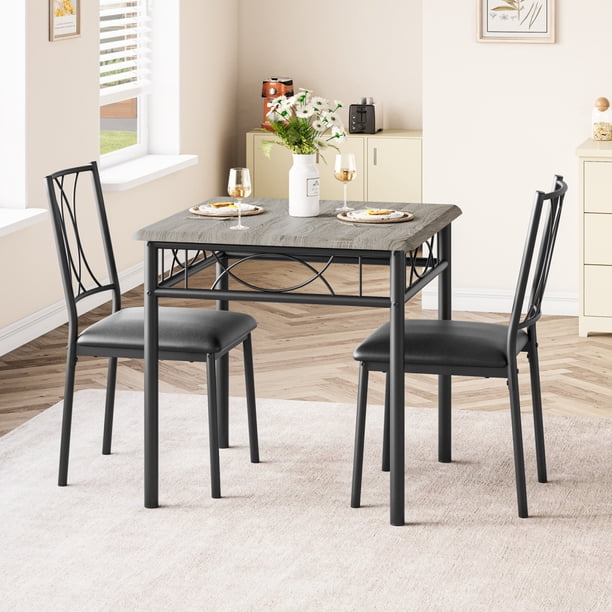 Mesa de comedor con 2 sillas de madera y metal, conjunto rústico para cocina