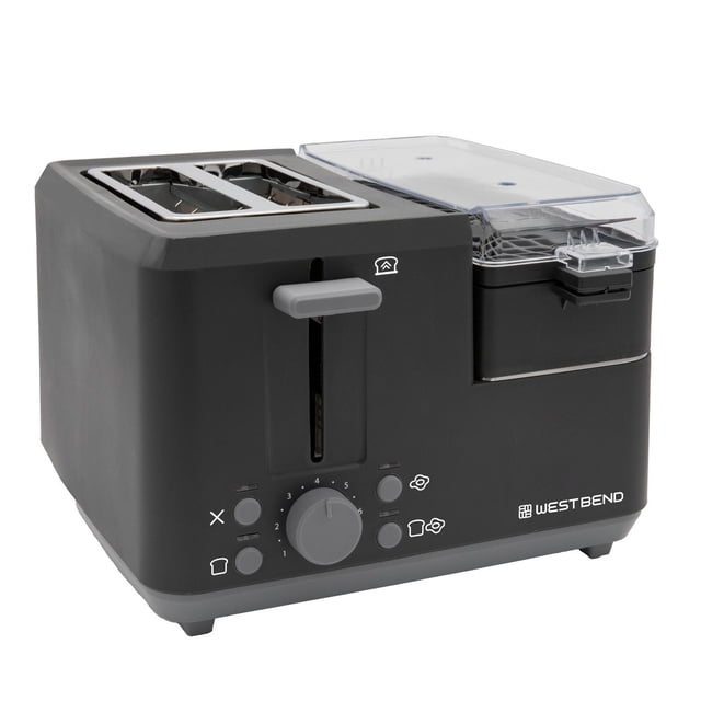West Bend Multifunctional Breakfast Station, 2-Slice Toaster with Egg Cooker and Meat Warmer, in Black