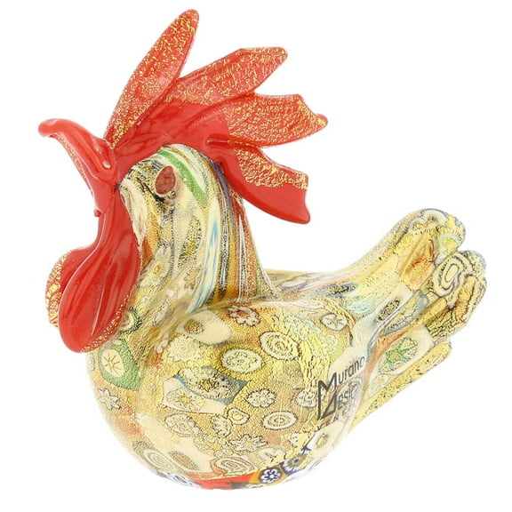 GlassOfVenice Murano Glass Golden Quilt Millefiori Rooster