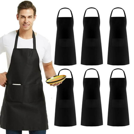 

6 Pack Wash Dishes Waterproof Apron for Women Kitchen Garden Farmhouse Pockets Dog Groomers Aprons Black