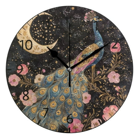 YAZAOO Decorative Wall Clock Size:25cm Peacock Dreams Design Pattern Clock
