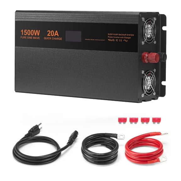 1500W Sump Pump Battery Backup System with LCD Display - Automatic Switch to Battery Power During Outages, 1200GPH High Capacity Water Removal for Basement Flood Protection