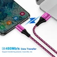 thumbnail image 7 of USB C Cable,USB A to USB C Cables 3pack 6ft FiveBox Nylon Braided 3A Fast Charging Cord Type C Charging Cable with 1pc Three Port USB Wall Charger Block(Rose), 7 of 7