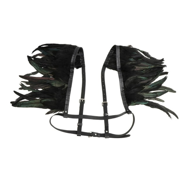 Chal de plumas artificiales, estola punk, poncho de carnaval, chal de plumas negras para espectáculo Estilo A