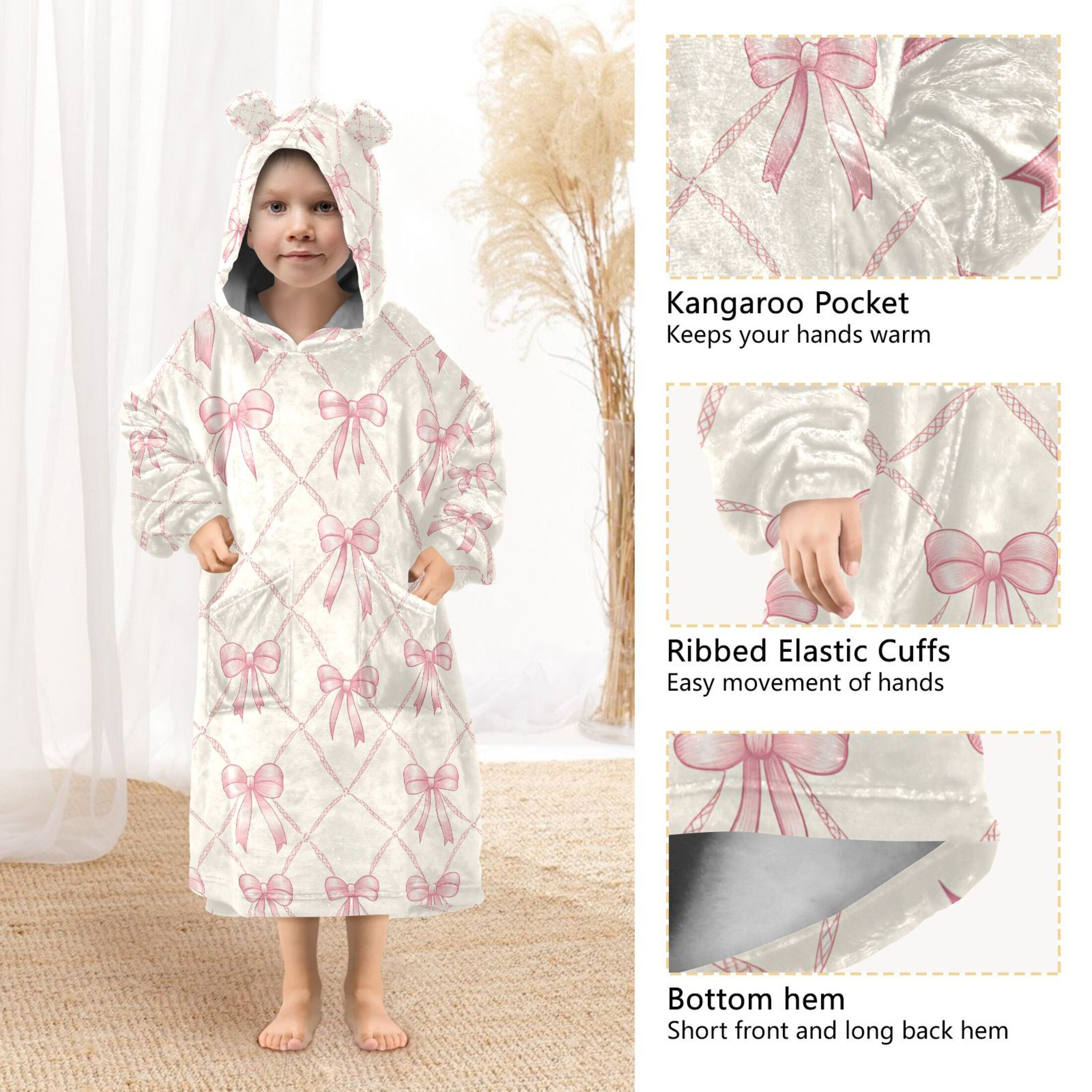 joogoo Wearable Blanket Hoodie for Bows Checkered Oversized Sherpa Hooded 3-14 YR M
