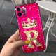 thumbnail image 1 of Funda de teléfono con letras de diamantes rosas para Apple iPhone 11, 7, 12, 13 Pro, XR, X, XS Max, 6, 6S, 8, 14 Plus, Funda suave a prueba de golpes, 14mini Fivean unisex, 1 of 2