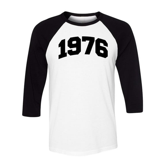 1976 College Style Three-Quarter Raglan Sleeve Baseball Shirt Unisex Medium White/Black