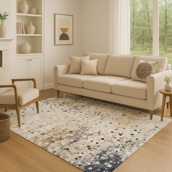 Addison Rugs Mayfield Premium Machine Washable Transitional Abstract Ivory Rectangle Rug, 3' x 5'