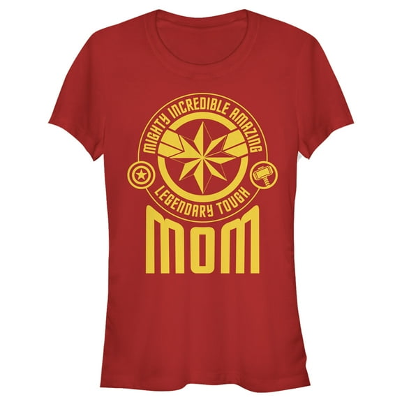 Junior's Marvel Mother's Day Mighty Mom Badge Graphic Tee Red Large