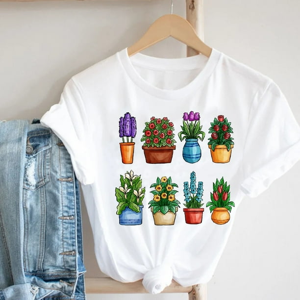Camiseta con estampado Floral de flores de los 90 para mujer, ropa de calle de estilo de dibujos animados para mujer, camiseta estampada, camiseta gráfica para mujer Tan Jianjun unisex