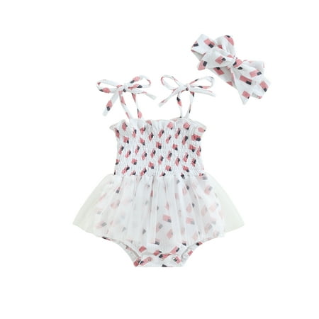 

Suanret Newborn Baby Girl Independence Day Romper Outfits Sleeveless Print Tutu Dress Bodysuit with Headband Set White 0-3 Months