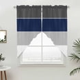 thumbnail image 5 of Navy Blue Grey Striped Kitchen Window Curtains, Swag Curtains Valance for Bedroom Living Room Bathroom, Farmhouse Modern Rod Pocket Window Treatment Curtain Block Drapes 2 Panels 36"x45", 5 of 9