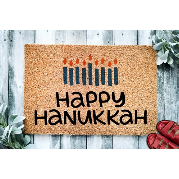 Happy Hanukkah Door Mat | Cute Chanukah Festival of Lights Holiday Doormat | Hanukkah Gift | Welcome Mat
