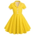 thumbnail image 1 of Nwiuh Robe Rétro des Années 1950 pour Filles, Manches Courtes, Pois, Évasée, Ligne A, Midi, Fête, Soirée, Bal de Promo (Jaune, 3-4 Ans), 1 of 9