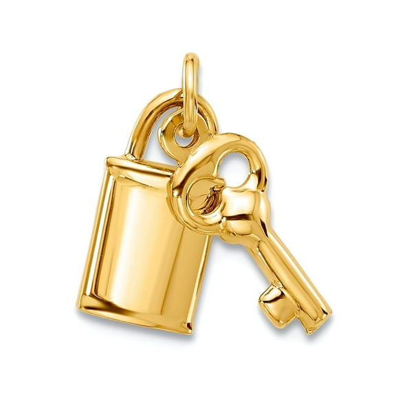 5.9mm 14k Solid Yellow Gold Polished Lock and Key Pendant Necklace Pendant for Women - .6 Grams