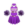thumbnail image 3 of iiniim Girls Cheerleading Dance Dress with Pom Poms Schoolgirls Cheer Leader Uniform Outfit Party Size 6-16 Purple 8, 3 of 7