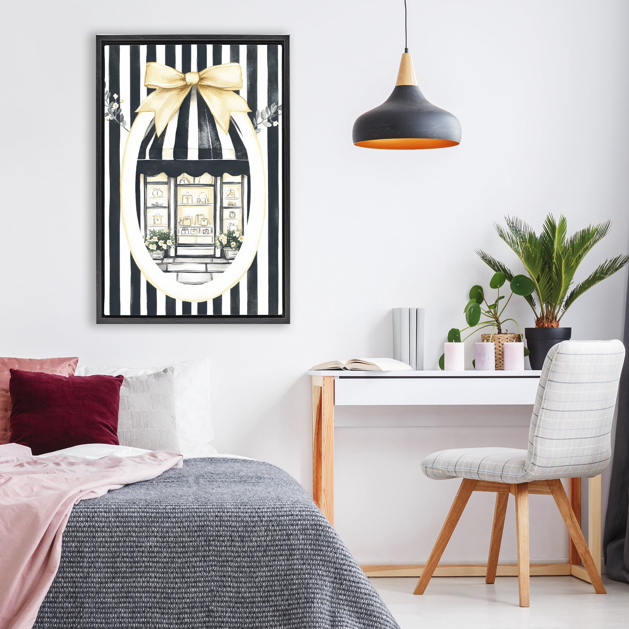 Stupell Industries Maison Striped Boutique Window Black Framed Floater Canvas Wall Art, design by Petal Prints Design
