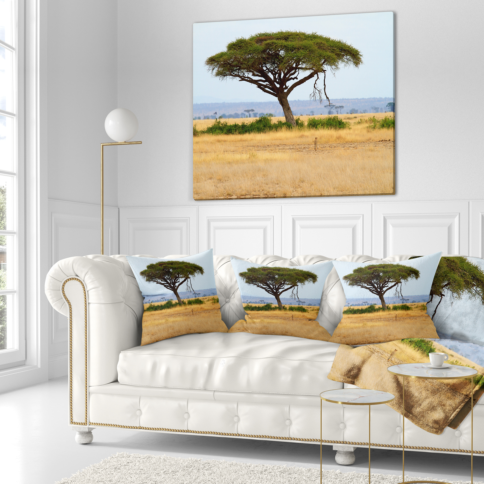 Designart Acadia Tree and Cheetah in Africa - African Landscape Printed Throw Pillow - 16x16