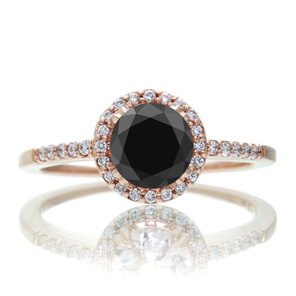 1.5 Carat Round Classic Black Diamond and Diamond Vintage Engagement Ring on 10k Rose Gold - Walmart.com