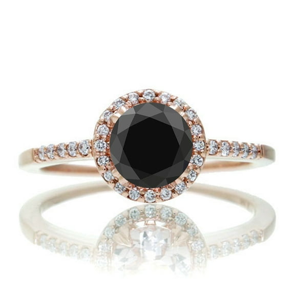 1.5 Carat Round Classic Black Diamond Moissanite Vintage Engagement Ring on 10k Rose Gold