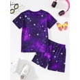 thumbnail image 2 of Little Girls Clothes Starry Sky and Butterfly Pattern Printed T-shirt + Shorts Set 2PCs Spring Summer Big Kid Outfits, 2 of 5