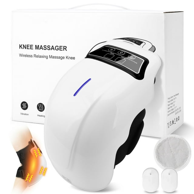 Massager Électrique pour Genou Température Réglable Vibration Sans Fil avec Écran LED Blanc