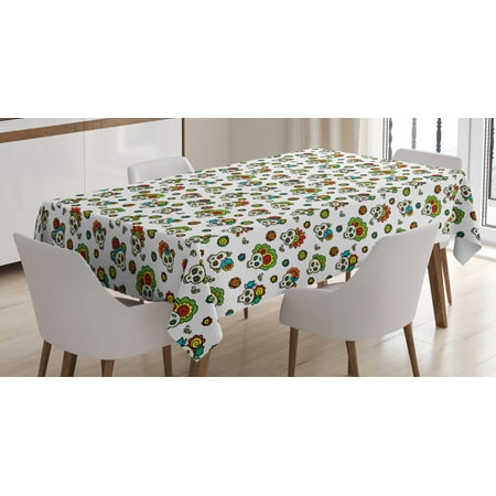 

Ambesonne Mexican Tablecloth Rectangular Table Cover Dead Sugar Skull Flowers 60 x84 Multicolor