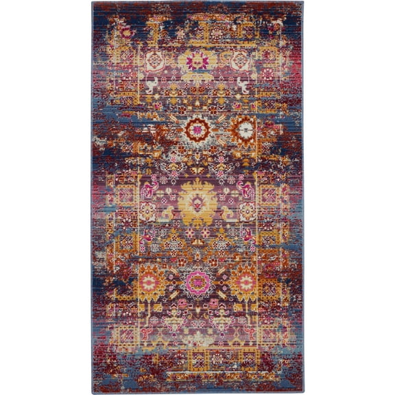 Nourison Vintage Kashan VKA03 Burgundy/Blue/Orange Indoor Area Rug - 2' x 4'