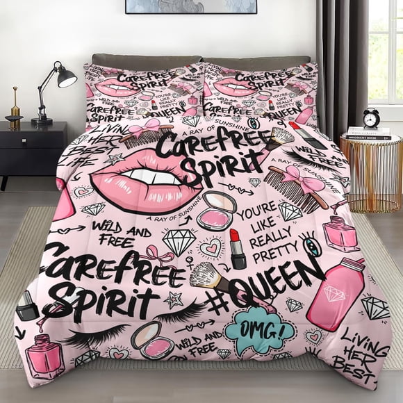Set de edredón Pamnest Makeup Pink King Size con 3 fundas de almohada