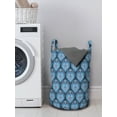 thumbnail image 3 of East Laundry Bag, Floral Geometrical Elements Dots and Oval Shapes Oriental, Hamper Basket with Handles Drawstring Closure for Laundromats, 13" x 19", Charcoal Grey Vermilion, by Ambesonne, 3 of 4